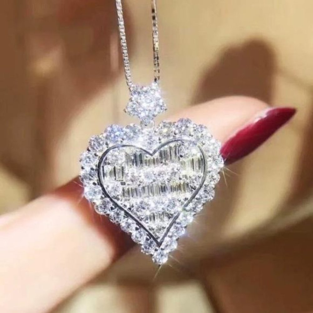 NEW 925 STERLING SILVER DIAMOND PENDANT NECKLACE, NICE NECKLACE, CUTE NECKLACE - Picture 7 of 8